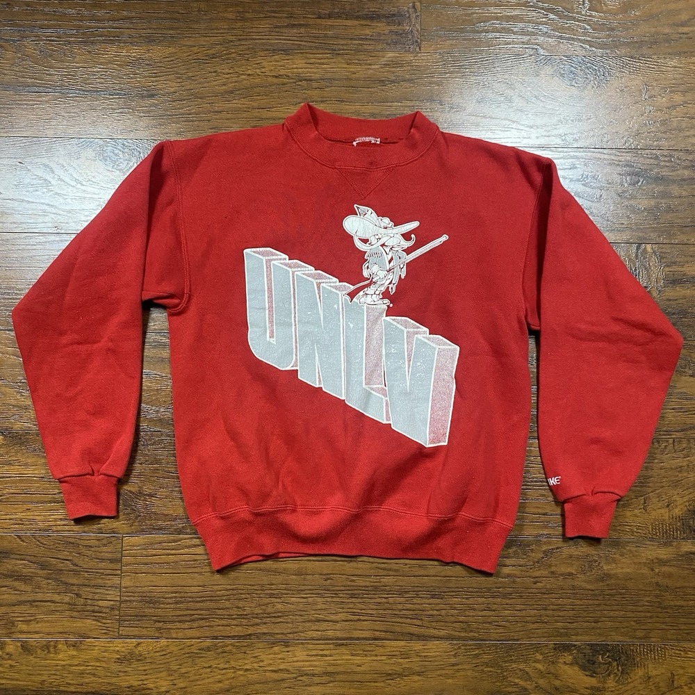 Vintage 90s UNLV Vegas Rebels Sweatshirt Size XL Red 3D Block Hey Reb University